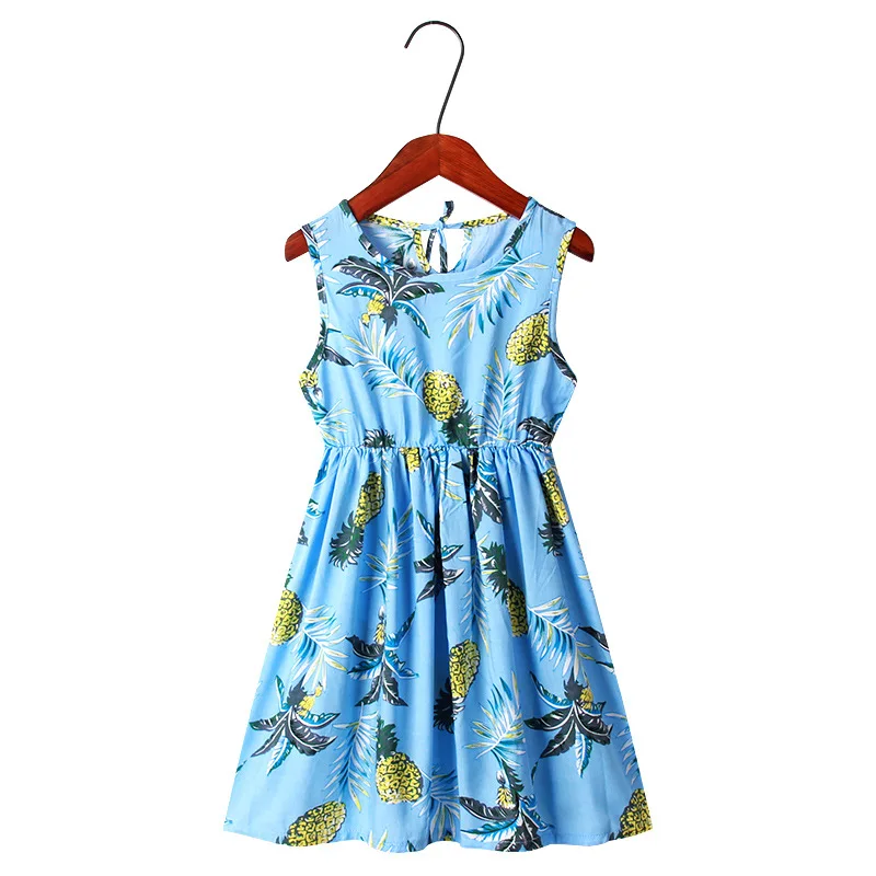 2024 Summer Gilrs Casual Dress 2-12Years Kids Cute Printed Leaf Vest Princess Dress Children Silk Cotton Sleeveless Clothing