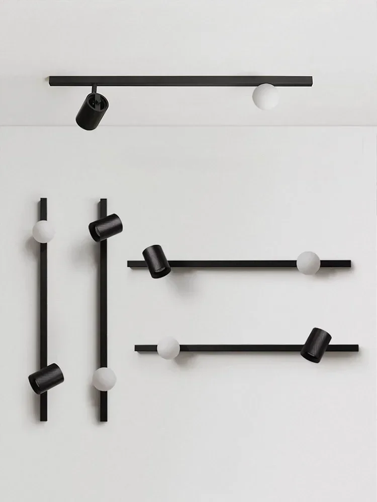 모던 미니멀리스트 디자이너 롱 스트립 아트 장식 벽 램프, 블랙/화이트 솔리드 우드 벽 마운트, 거실 독서 침실 B