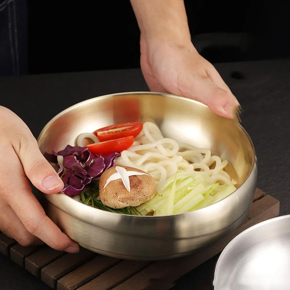 

Stainless Steel Cold Noodle Bowl Rice Simple Salad Container Holder Double Layer Kitchen Ramen Mixed Soup Home Tableware Baking