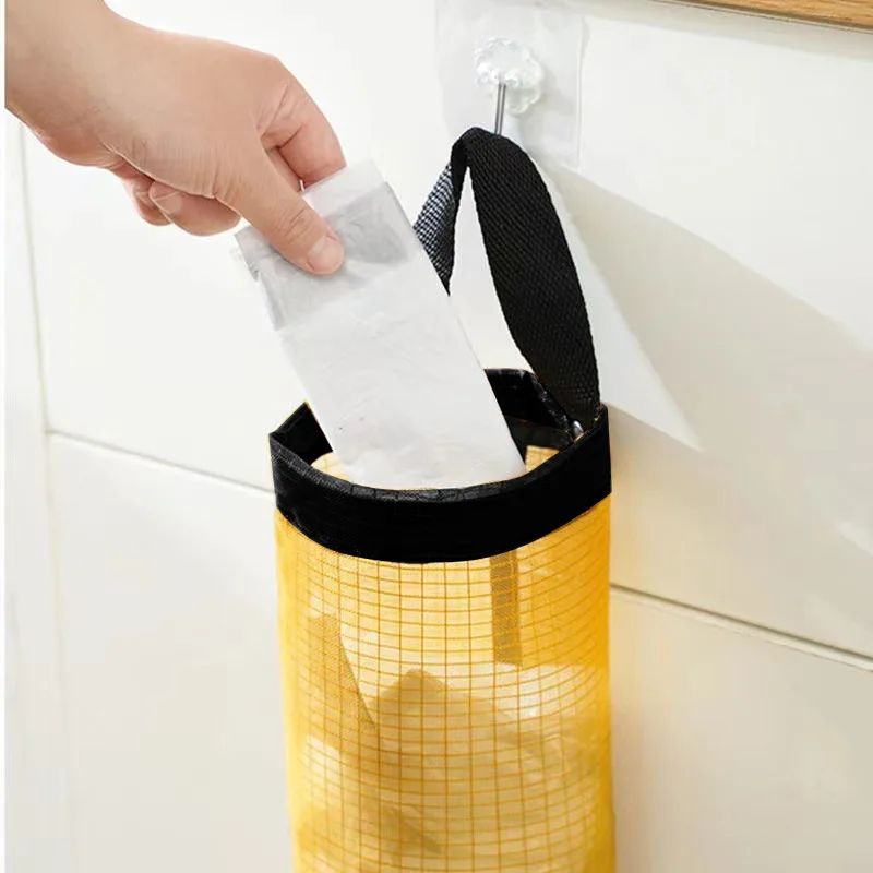 Home Grocery Bag Holder Wall Mount Plastic Bag Holder Dispenser Hanging Storage Trash Garbage Bag Kitchen Garbage Organizer