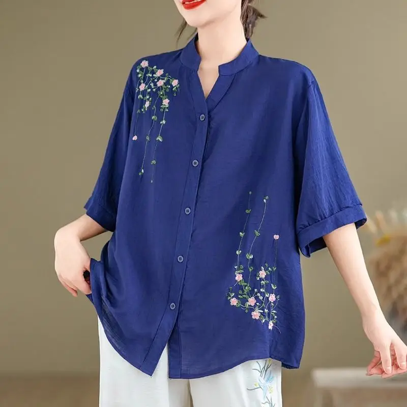 

Женская льняная блузка Mom's: Новинка лета 2026, тонкая, легкая, доступная, свободного кроя, с рукавом до локтя