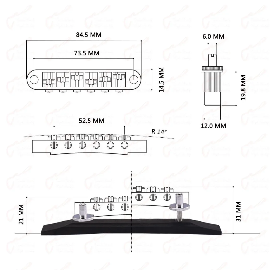 1 Set Origin Tune-O-Matic Roller Saddle Bridge For LP SG  Archtop Jazz Guitar With Ebony Base - Made in Korea