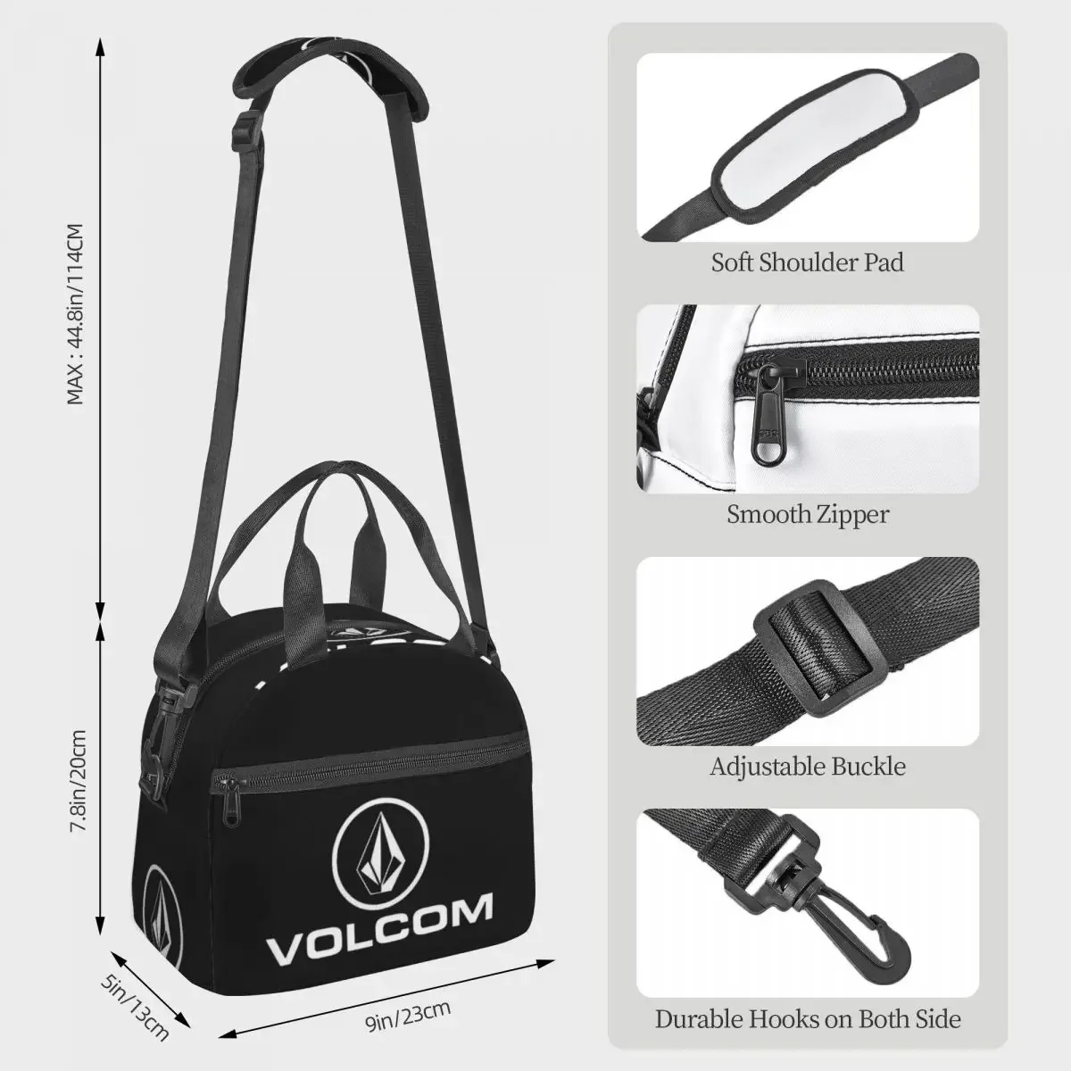 Volcom Lunch Bags Insulated Bento Box Resuable Lunch Tote Picnic Bags Cooler Bag for Woman School