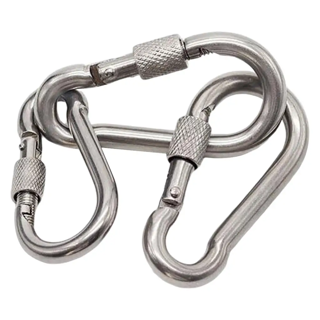 

2Pcs Carabiner Clip Stainless Steel Heavy Duty Durable D-Ring Hooks Set