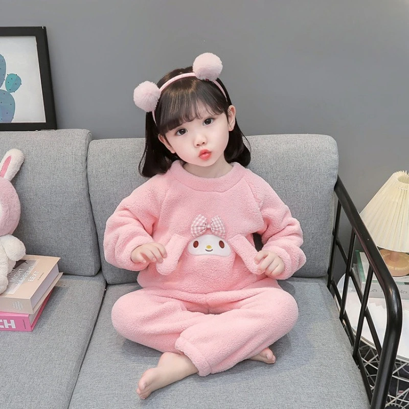 

Kawaii Kulomi My Melody Sanrio Children Cute Cartoon Comfortable Warm Pajamas Student Plush Hoodie Trousers Gift for Kids