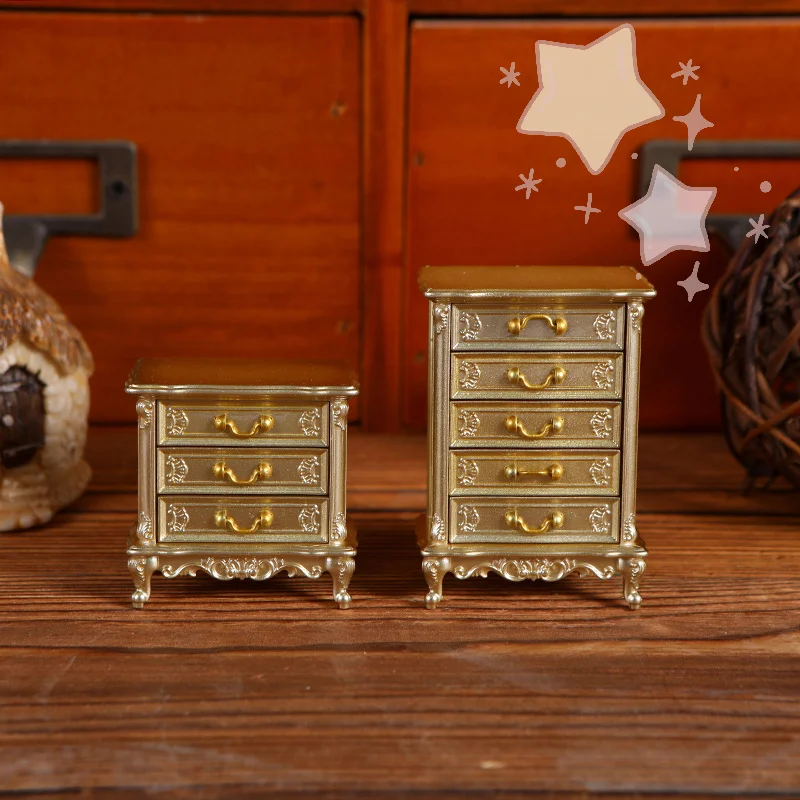Mini mesita de noche con cajones para casa de muñecas, armario de almacenamiento para muebles de dormitorio, decoración de construcción de microescena, 1/12
