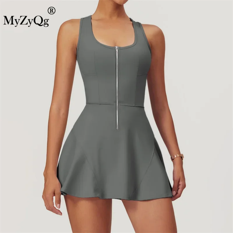 MyZyQg Women Nude Golf Tennis Dress Fake Two Pieces Sports Dress Anti-slip Bottoming Outdoor Running Fitness Tennis Skirt