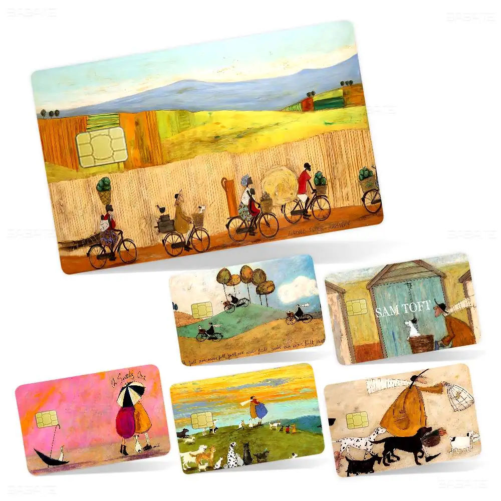 S-Sam-Toft Warm-Illustration Cartoon Credit Card Skin Stickers for Bank Card Bus Metro Card Sticker Waterproof Women Gift