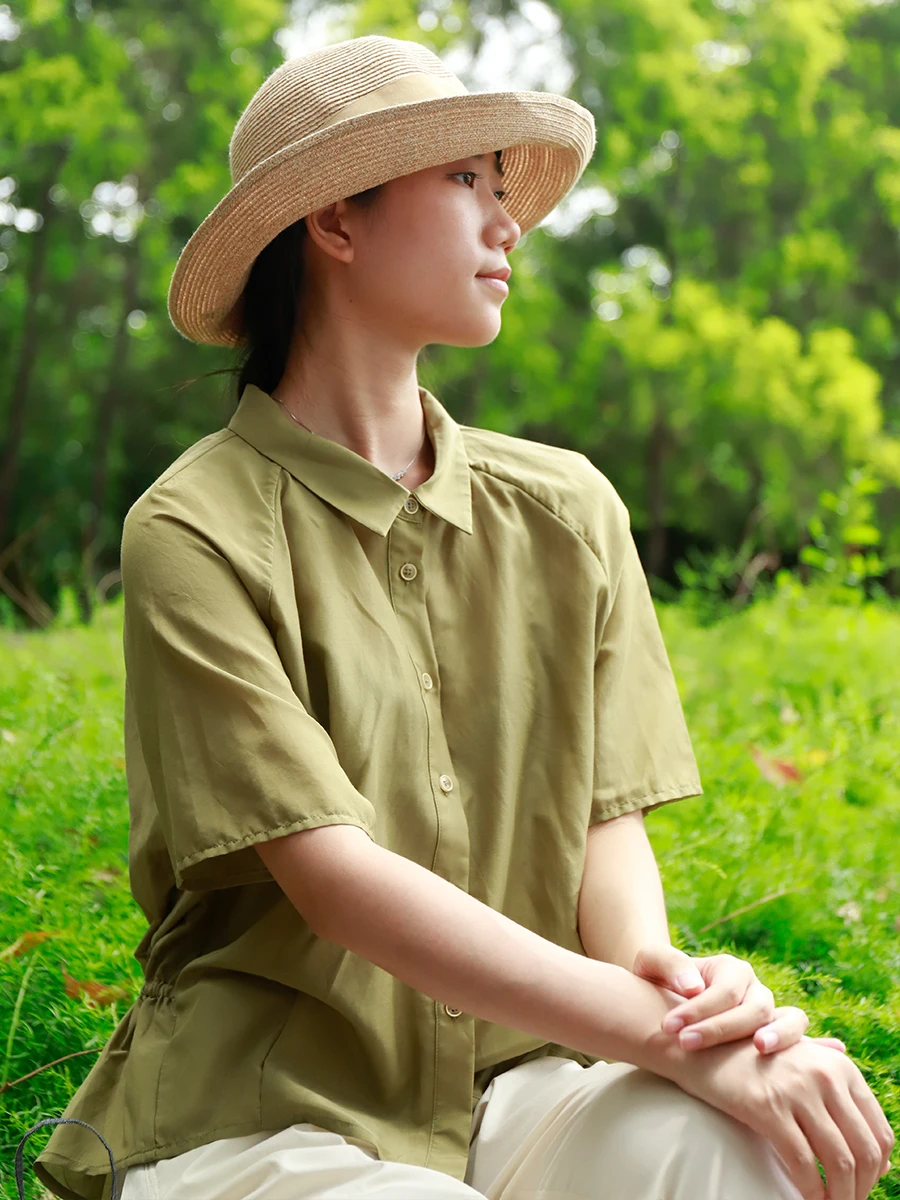 

Женская свободная блузка оригинального дизайна с рукавами до локтя и маленьким воротником, удобная хлопковая повседневная блузка для поездок на работу