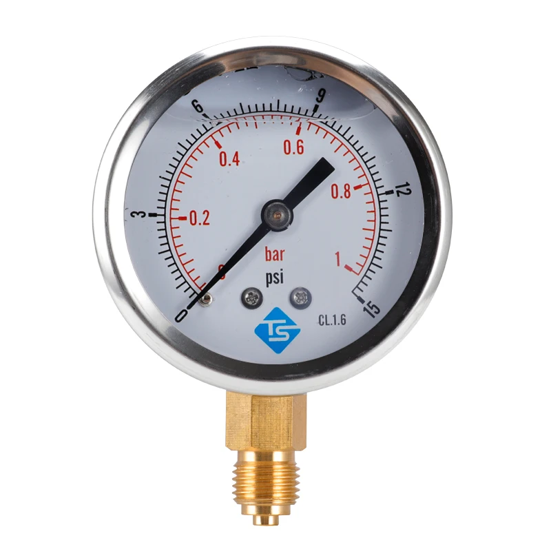 TS Low Pressure Pressure Gauge 0-1Bar 0- 15PSI 1/4 inch 68mm Dial Hydraulic Water Pressure Gauge Manometer Measuring Tool