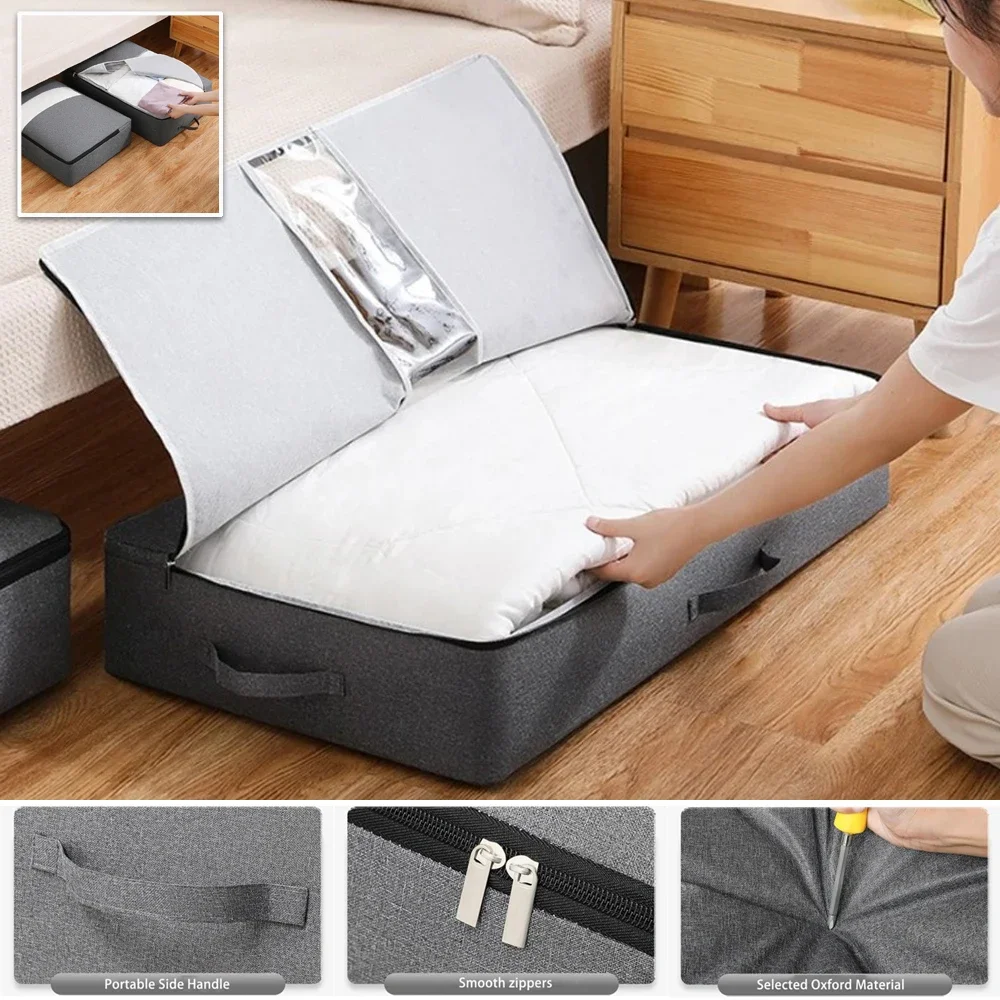 

Foldable Clothes Storage Bag Non-Woven Visual Quilt Organize Cases with Handle Wardrobe Closet Clothing Organizer Sorting Box