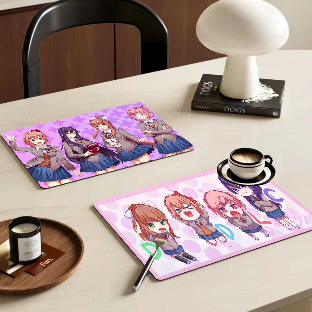 Doki Anime L-Literature Club Kitchen Dish Mat Absorbent Dining Table Mats Retro Non-slip Placemat Coffee Dish Tableware Mat