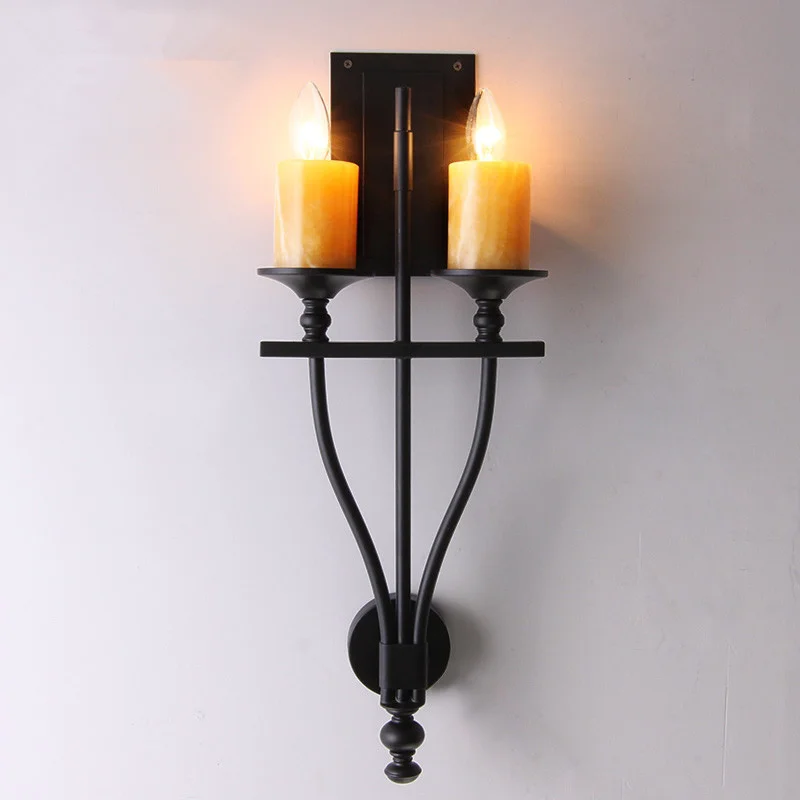country living room wall lamp aisle vintage double ended candle wrought iron black creative bedroom bedside wall lamp