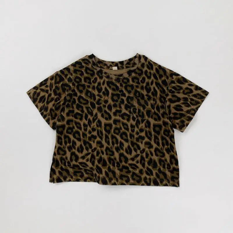 

2026 Summer New Children Short Sleeve T Shirts For Boys Girls Leopard Print Tops Baby Cotton Tee Kids Loose Casual Tops