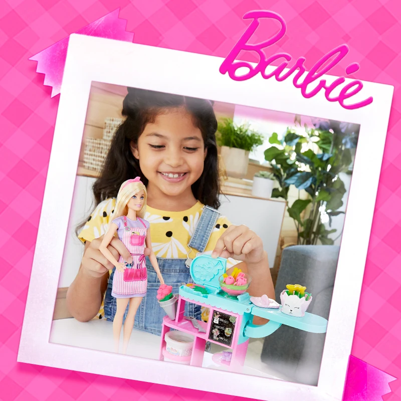 Barbie boneca argila diy flor loja playset gtn58 bonito fingir jogar brinquedo presente de aniversário para meninas figuras colecionáveis acessórios