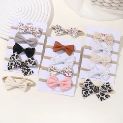 4Pcs/Set Fashion Linen Printed Bow Baby Girls Headband Newborn Hairbands Lace Hair Bands Turban Headwear Baby Hair Accessories