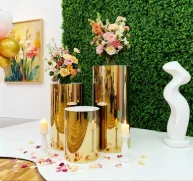 

3pcs/set)round Cylinder mirror mental acrylic cyliner plinth stand wholesale gold pedestal plinths stand wedding qq18