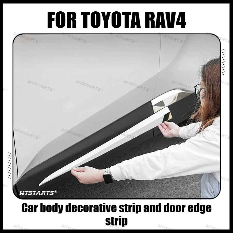 For Toyota Rav4 2020-2026 Car door body molding side skirt decorative cover anti scratch Door edge trim Side skirt bright strip