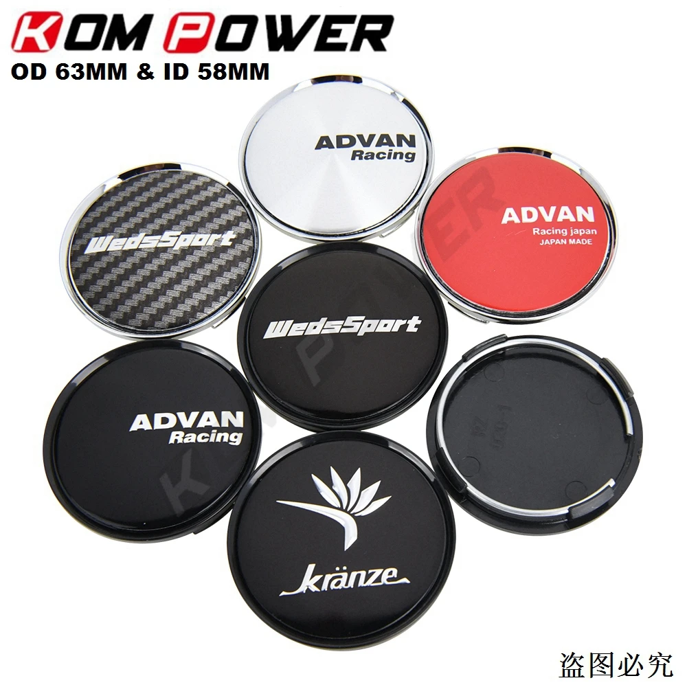 4PCS OD 63MM / ID 58MM Wheel Hub Cap ADVAN WEDSSPORT KRANZE Emblem Wheel Center Cap Rim Cap Cover