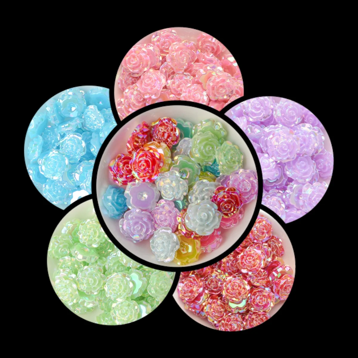 

Multiple sizes AB color rose candy color camellia macaron flower resin accessories DIY handmade material pack cream glue