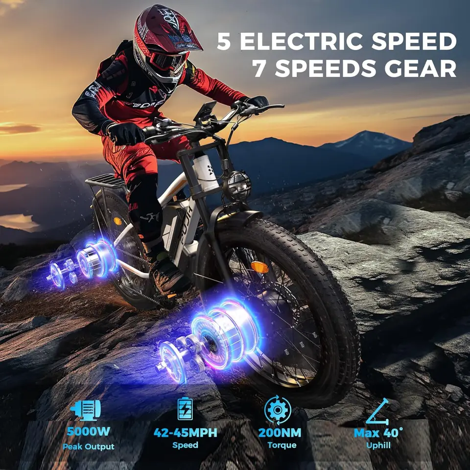 6000W Max 50 MPH up to100 Mile Dual Motor E-Bike for Adults, 60V 1200Wh Long-Lasting Battery with 26" Fat Tire All Terrain Adult image 6