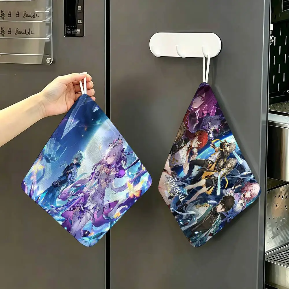 Honkai Star Rail game Polyester Cotton Hand Wiping Towel with Hanging Loop, Lightweight for Home and Commercial Use