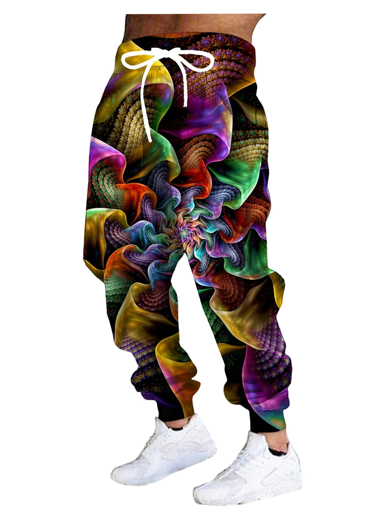 

New Men's 3D Fashion Print Casual Outdoor Breathable Pants Stylish Drawstring Streetwear Trousers Mens Cuffed Pan