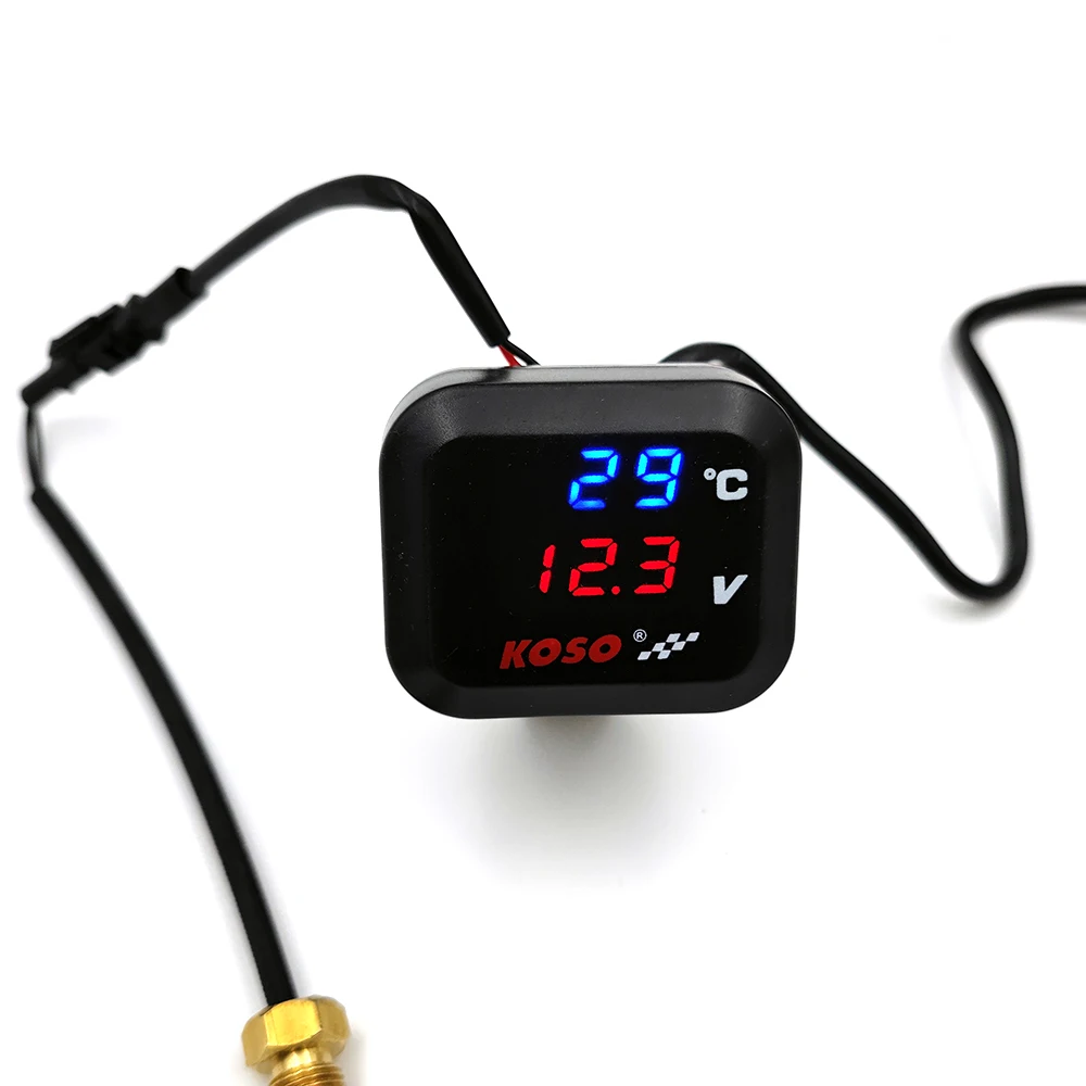 KOSO Motorcycle Water Temperature Meter Voltmeter with USB Charging Three-in-one and Sensor Adapter