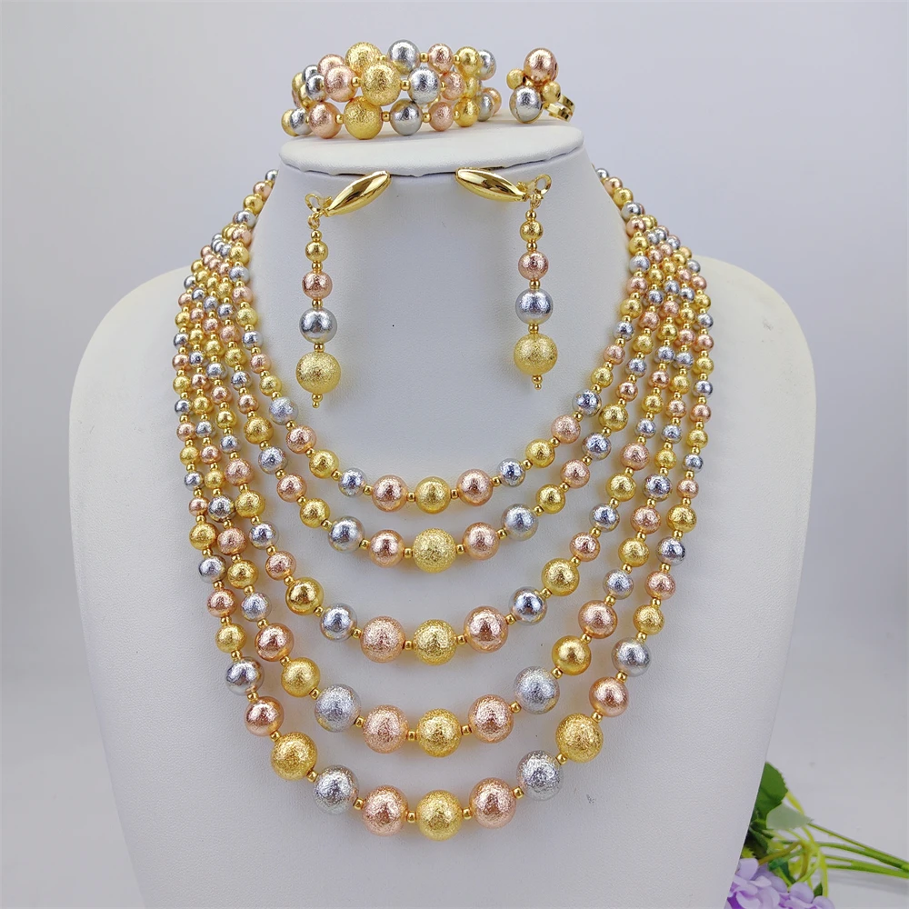 ESALE 2026 New Multi Layer Women Jewelry Set Matte Frosting Texture Round Beads Necklace Set For Bridal Wedding Jewellwey Gift