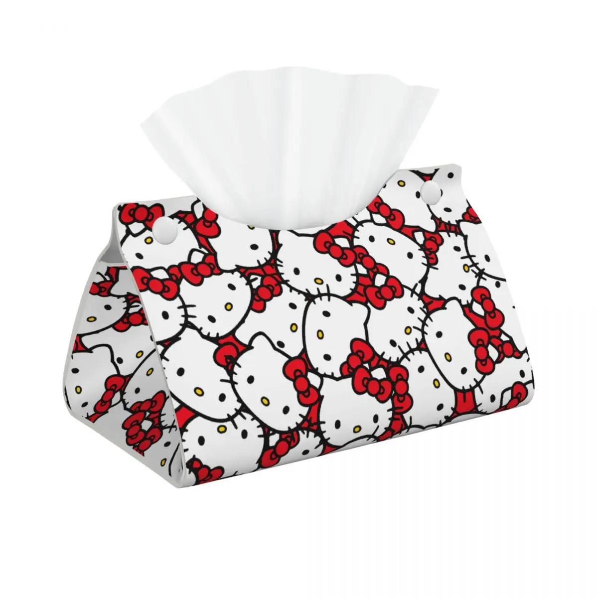 Custom Red Bow Hello Kitty Tissue Box Cover Rectangular PU Leather Cute Cat Facial Tissues Holder for Home