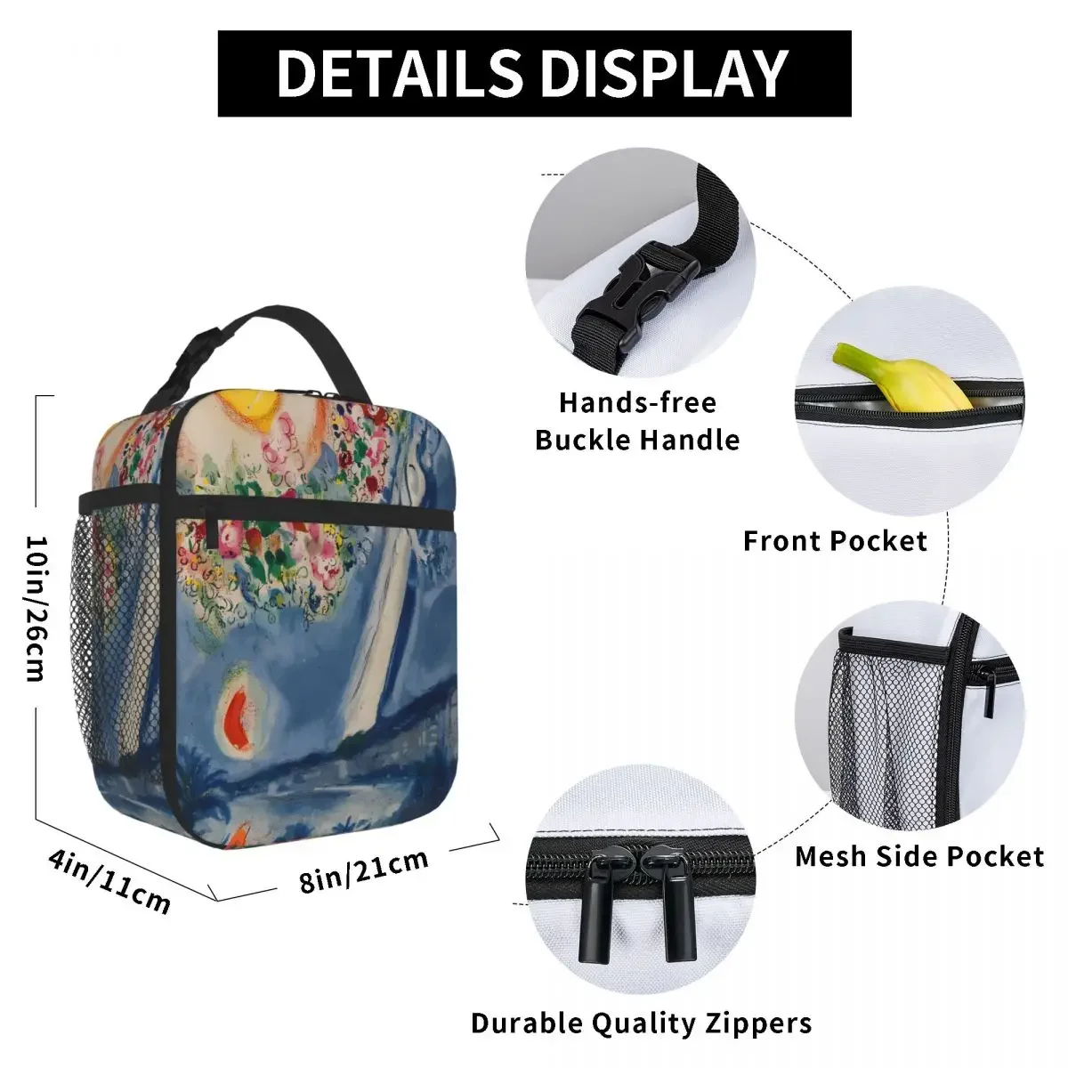 Bestselling Lovers In The Sky Of Nice By Marc Chagall 3D Stereo Meal Bag Office Meal Prep Foldable Lunch Bag