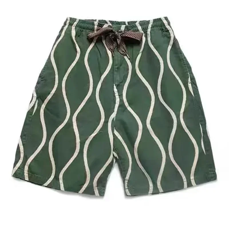 

2025 KAPITAL Hirata Hohiro Cotton Hemp Water Corrugated Printing Japanese Trend Tether Men's Casual Shorts