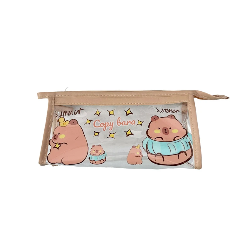 Portable Fashion Pencil Bag Cute Cartoon Capybara Large Capacity Stationery Storage Bag Transparent Zipper Students Pencil Case