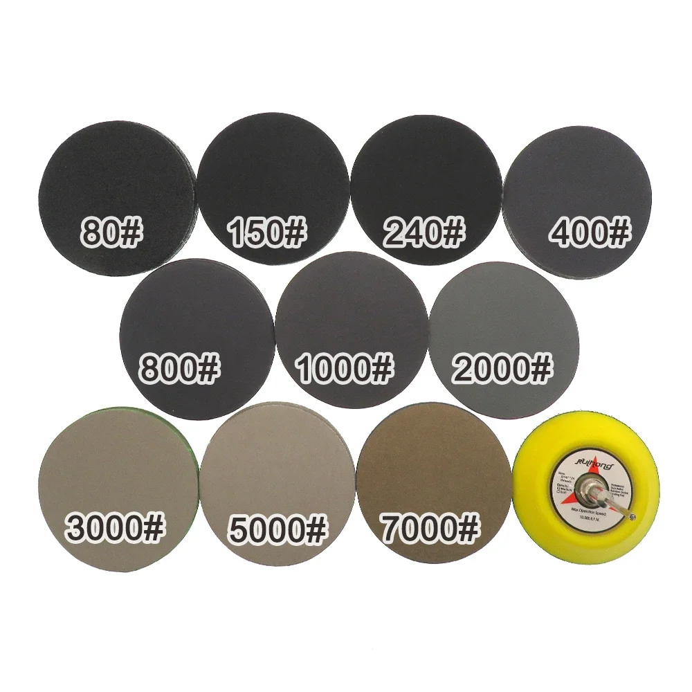 1/50 Pcs Wet Dry Sandpaper Assortment 80-7000 Grit Sander Disc 3 Inch 75mm With Hook and Loop Sanding Pad for Polishing Wood
