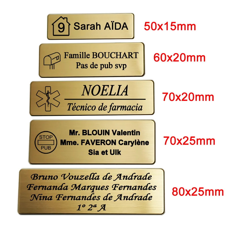 5x1.5 6x2 7x2 7x2.5 8x2.5CM Broche personalizado con texto grabado personalizado, logotipo, placa de identificación comercial, etiqueta de cinta de acero inoxidable para buzón de correo, insignias con nombre