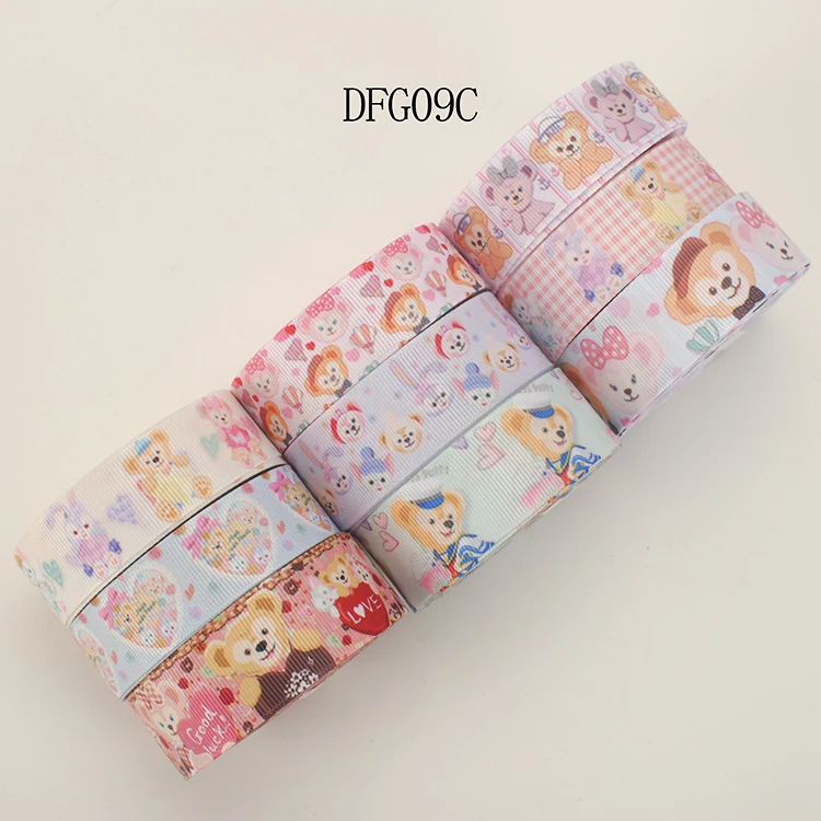 Fixed set mixed 9 styles 22/25mm Disney Cartoon Duffy Bear Pattern Ribbon, Each 1yard