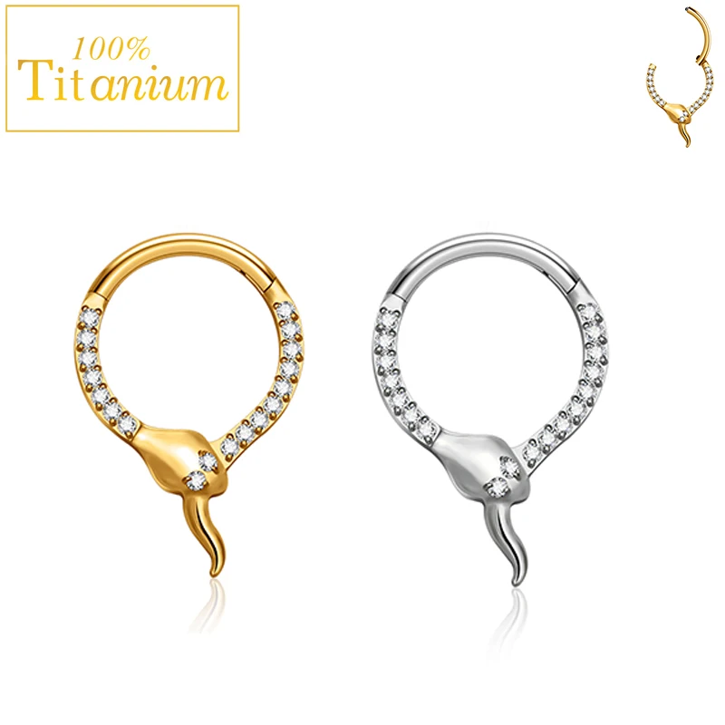 

ASTM F136 Titanium Piercing Nose Ring Septum Clicker Ear Cartilage Tragus Helix Daith Snake CZ Hinged Segment Hoop Body Jewelry