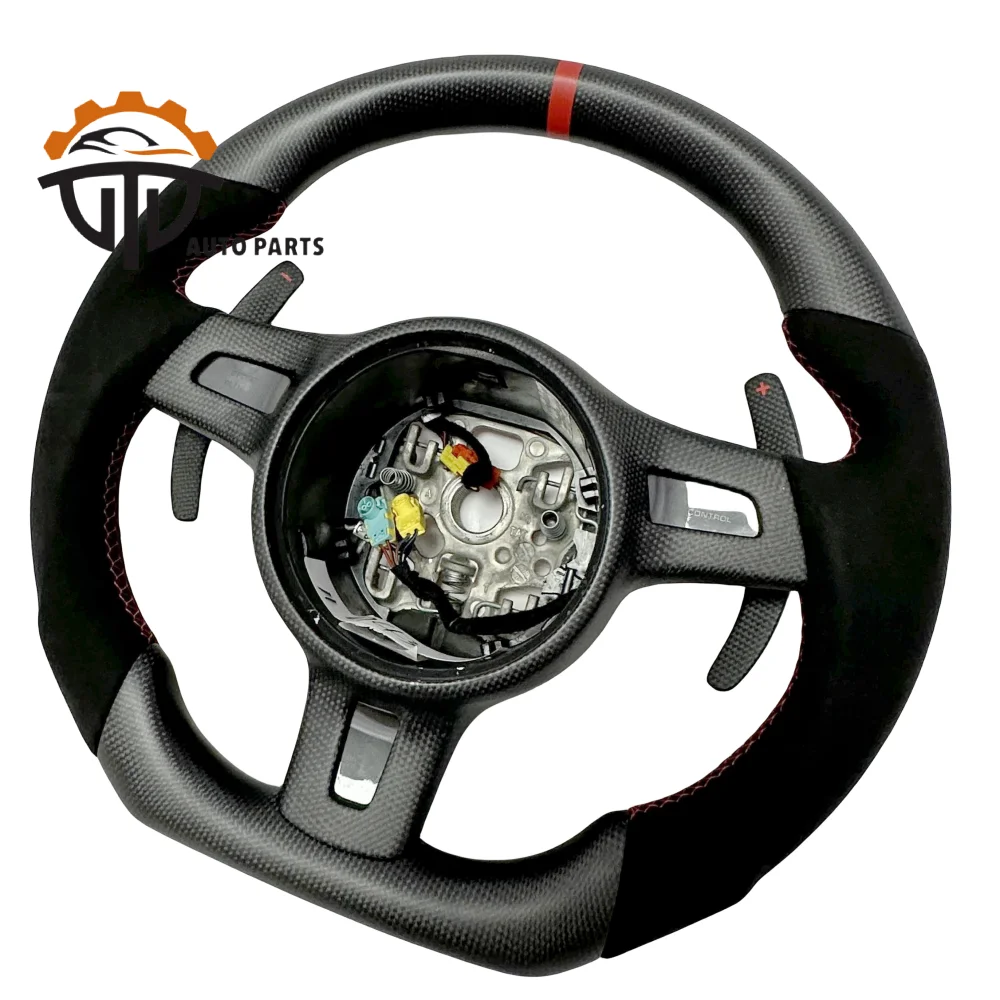 Customsized Auto Car Parts Matte Carbon Fiber Steering Wheel With Suede Leather For Porsche 981 997 981