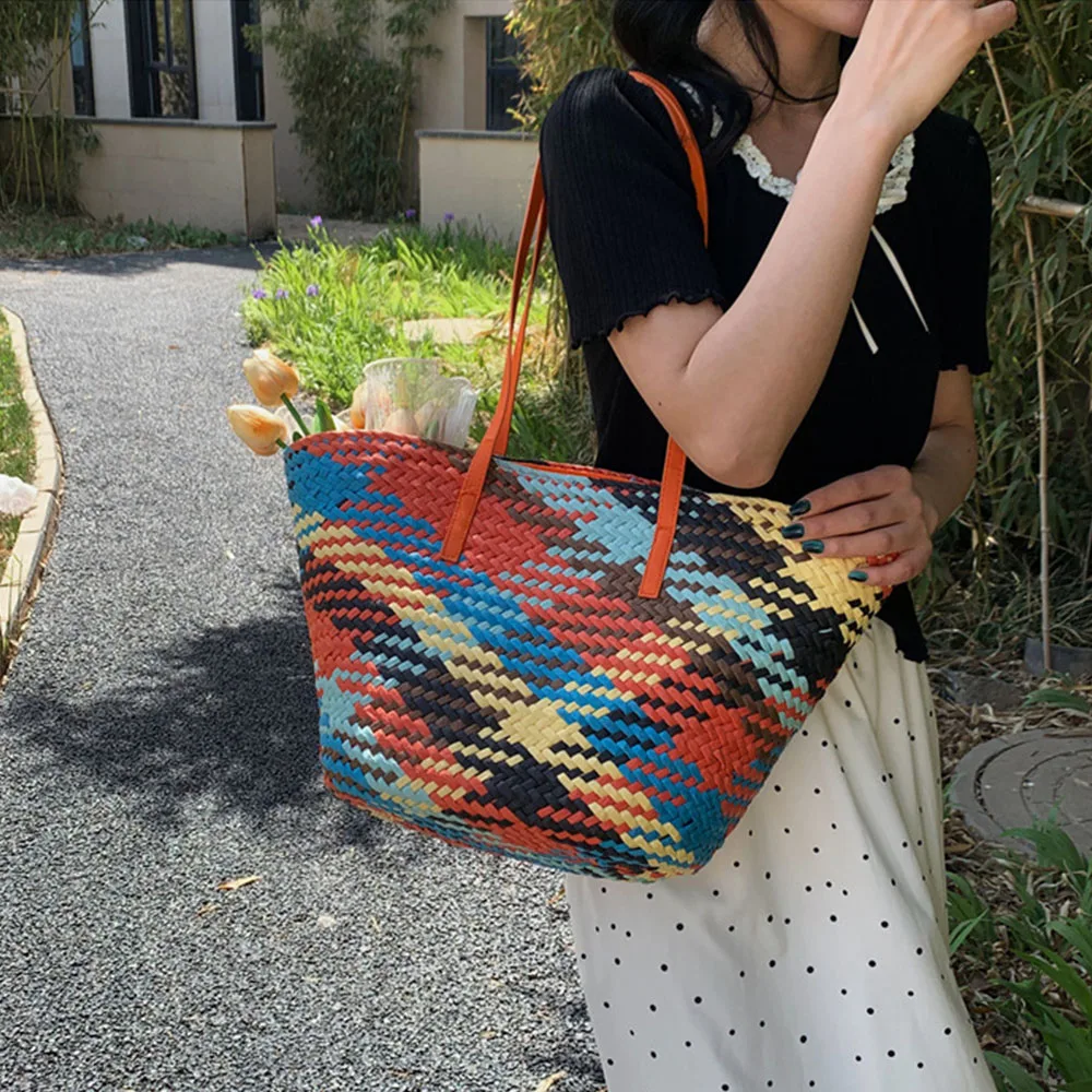 

Vintage Woven Shoulder Bag New Bohemia Large Capacity Straw Bags Casual Beach Shopping Totes Women