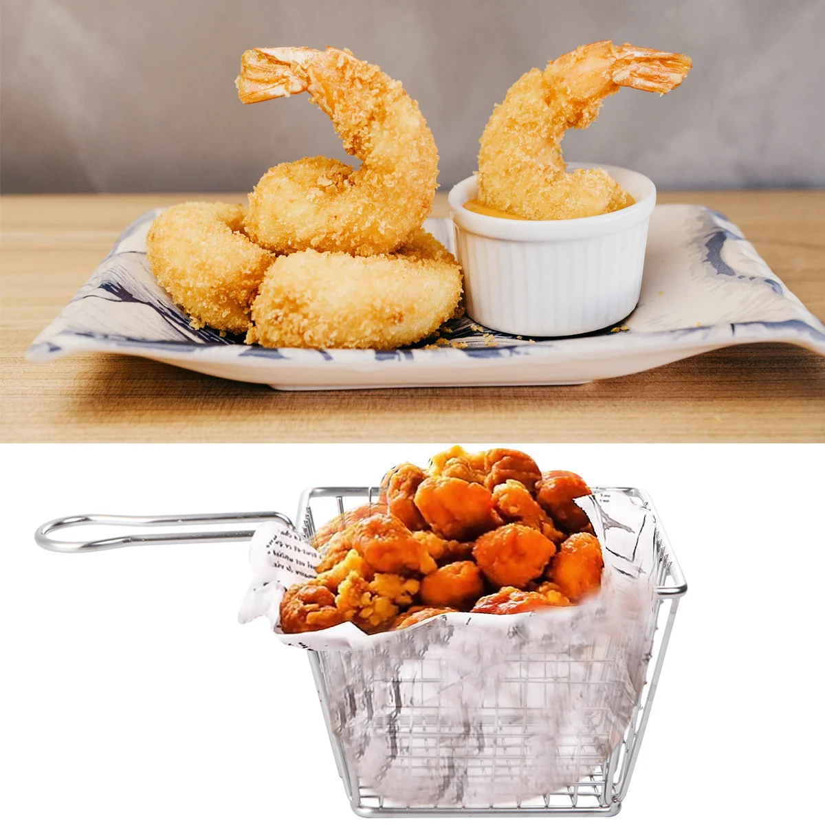 

Stainless Steel Snack Basket Shrimp Fry Mesh Strainer Filter Screen Baskets Reusable Kitchen Utensil Food Stall Restaurant Mini