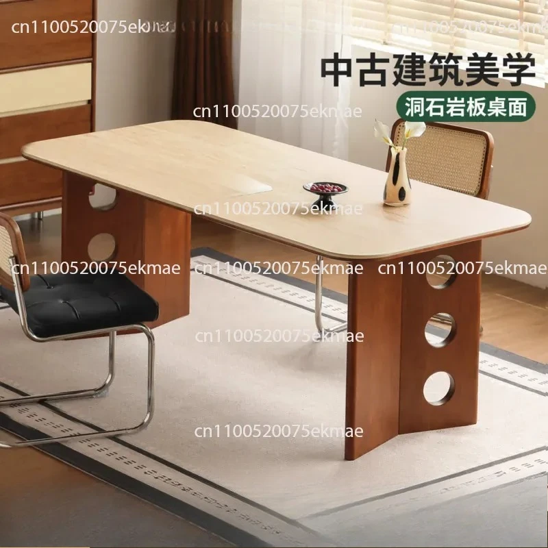 Cream Solid Wood Rock Slab Dining Table Small Household 2026 New