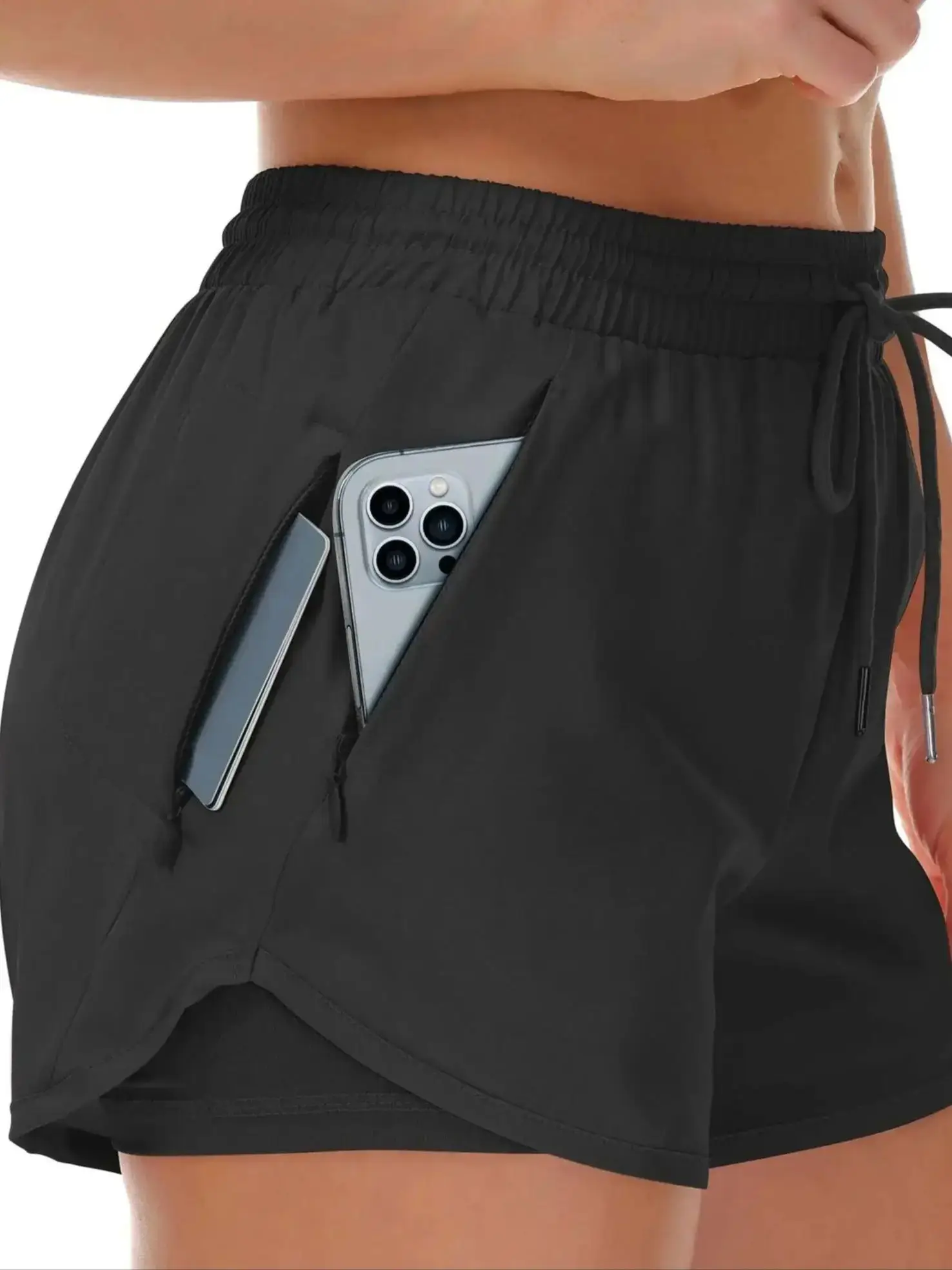 Dames atletische shorts, hardlopen, yoga, tweedelig ontwerp, anti-blootstelling shorts, fitness, elastische, afslankende leggings - afbeelding 2