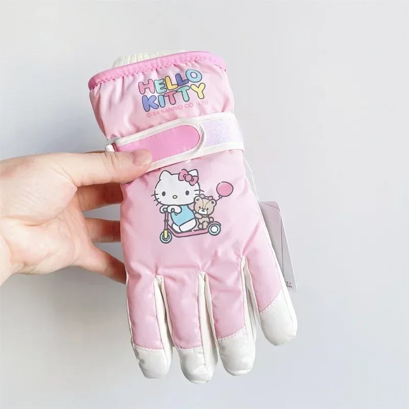 Sweet Hello Kitty Anime MINISO Children Ski Gloves Cute Cartoon Kawaii Kt Cat Warm Gloves Winter Gifts Lovely Toys for Girls