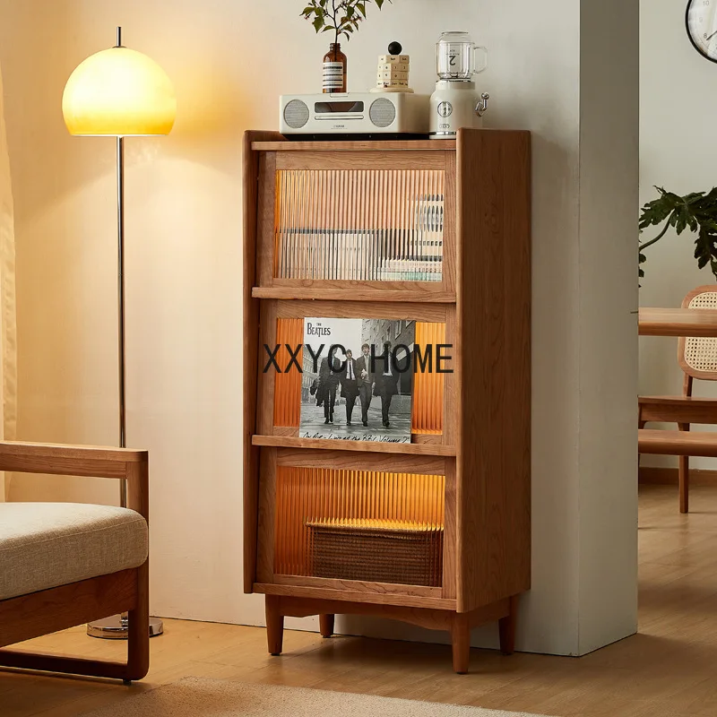 Cherrywood Bookcase All Solid Wood Nordic Glass Bookcase with Door Modern