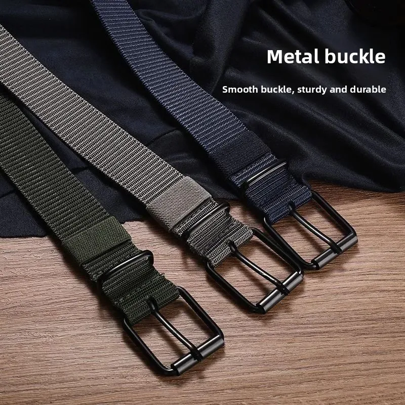 Pin-buckle extended leather belt for men, wear-resistant waist belt, men's canvas casual versatile student jeans belt, no need f