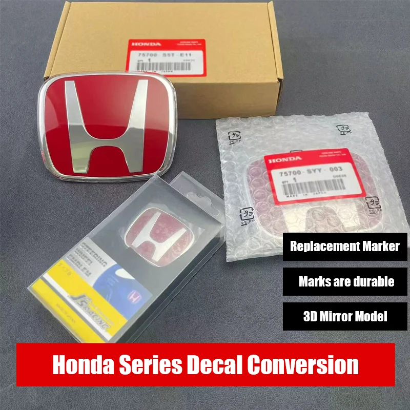 

3Pcs Red Silver H logo Car Front Hood Bonnet Emblem Rear Tail Bumper Trunk Steering Wheel Sticker Badge Styling Auto Accessories