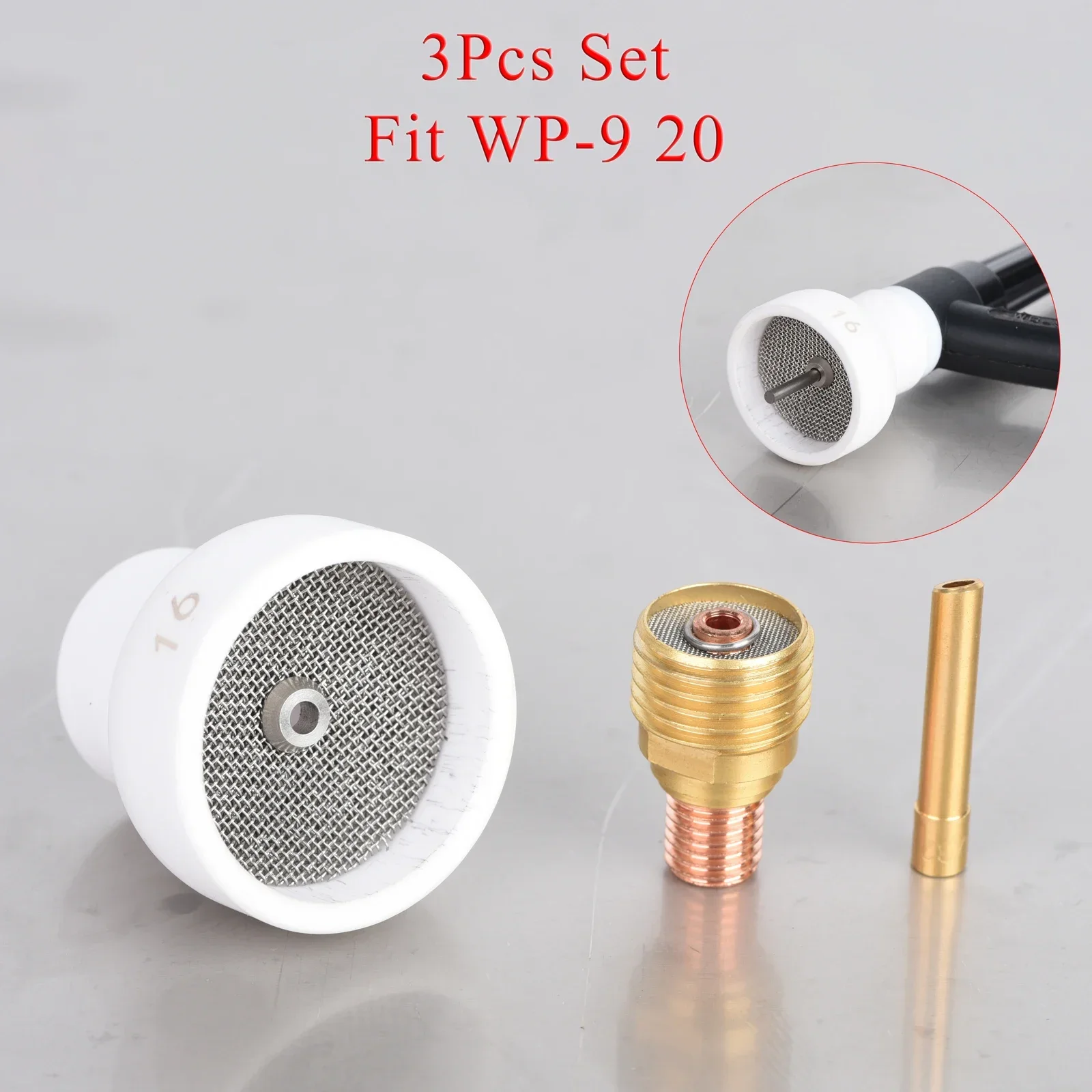 3Pcs TIG Welding #16 White Ceramic Nozzle Alumina Cup Kit Torches WP9 20 25 Stubby Collets Body Gas Lens Sets