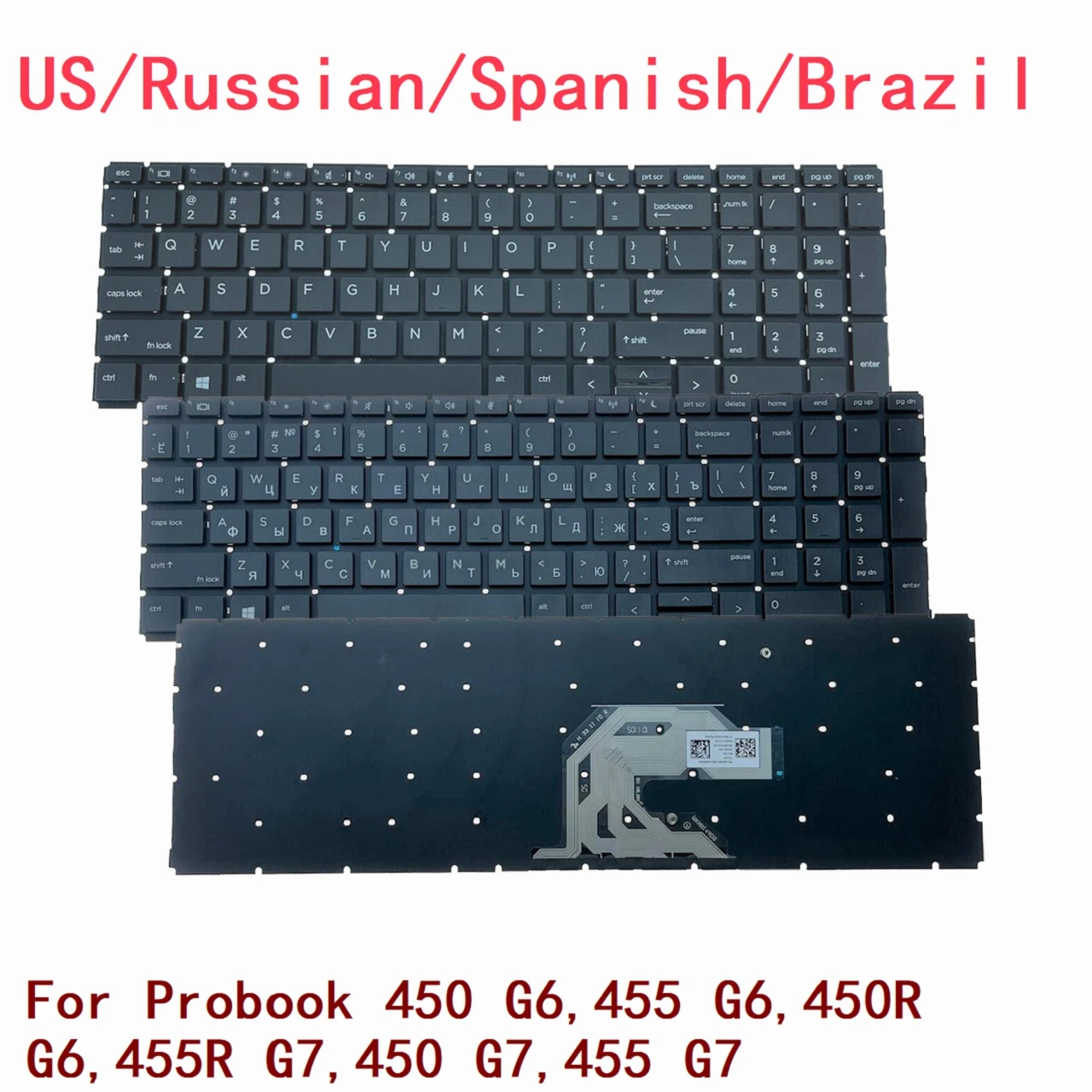 Teclado retroiluminado para portátil HP Probook 450, G6,455, G6,450R, G6,455R, G7,450, G7,455, G7, 2B-BBU29Q100, nuevo, EE. UU., ruso, español, Brasil