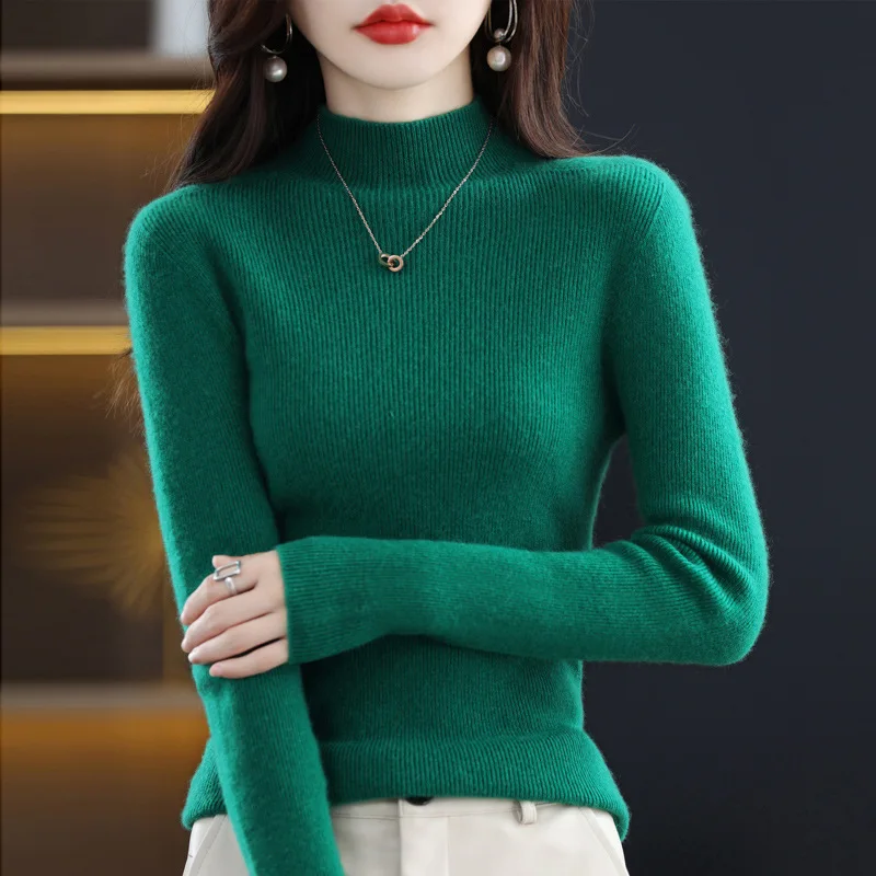 Fashion atasan lembut musim gugur Solid rajutan Pullover musim dingin baru lengan panjang Turtleneck pakaian wanita Jumper hangat kasual 28500