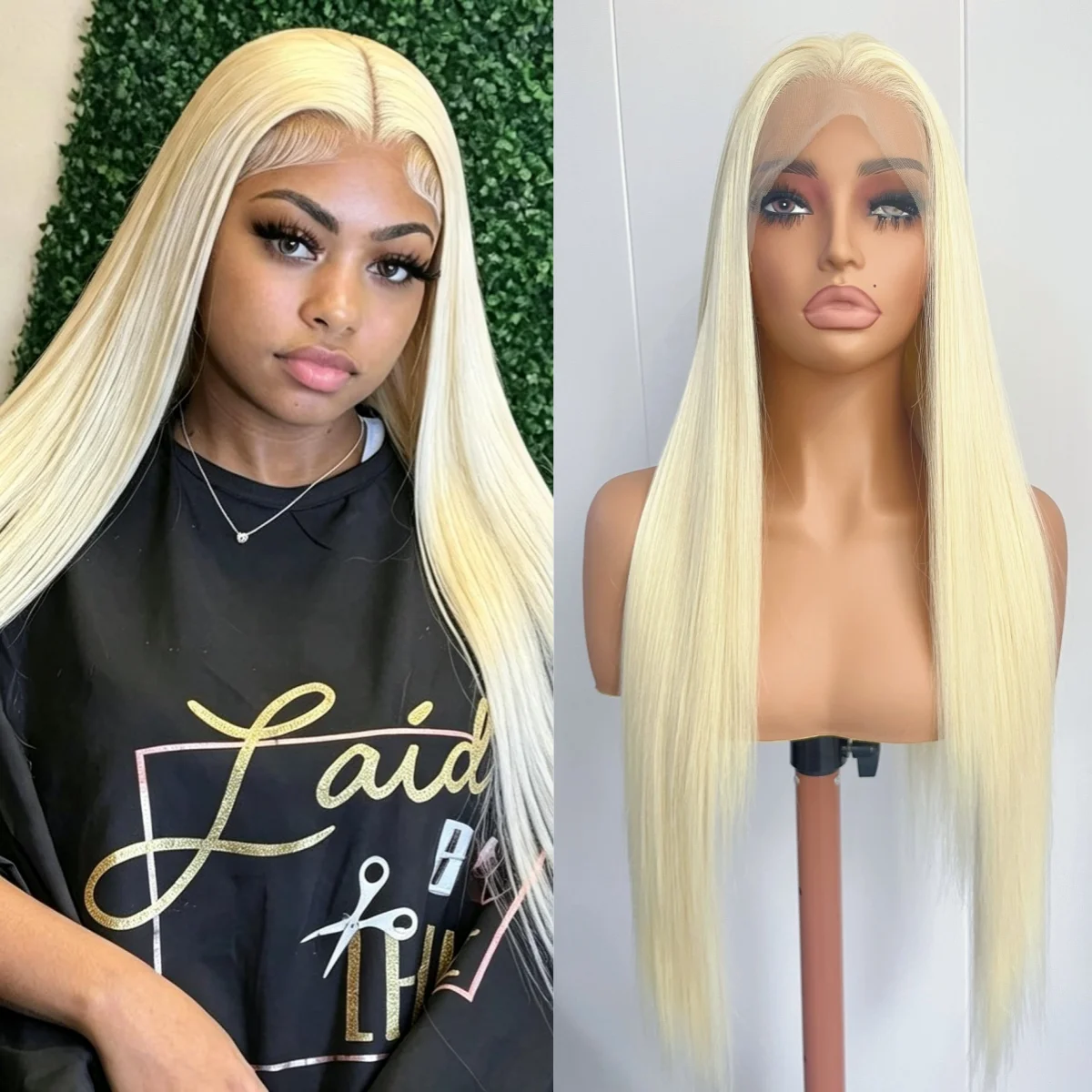 613 Blonde Long Straight Synthetic Hair Middle Part Natural Hairline 13X4 Lace Front Wigs for Women Daily Party Heat Resistant